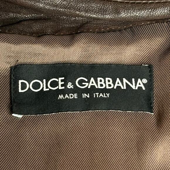 Dolce & Gabbana VTG FW 2005 Heavy Brown Leather Bomber Jacket Size 54 IT 44 US - Picture 5 of 13